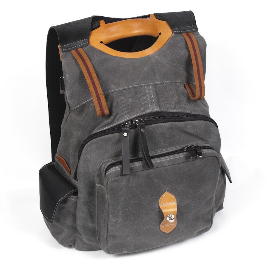Canvas and Leather Backpack Grey and Black Backpack Made in Canada