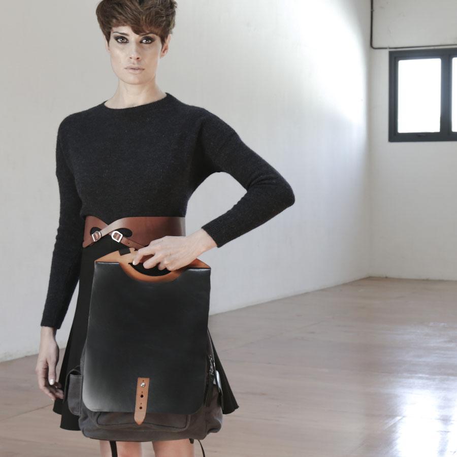 Canvas and Leather Backpack Grey and Black Backpack Made in Canada