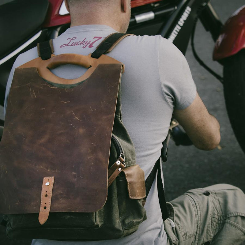 Canvas and Leather Backpack Grey and Black Backpack Made in Canada